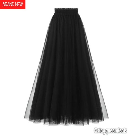 Women's A-Line Tulle Skirt Tea Length Elastic Waist Party Evening - Picture 2 of 8